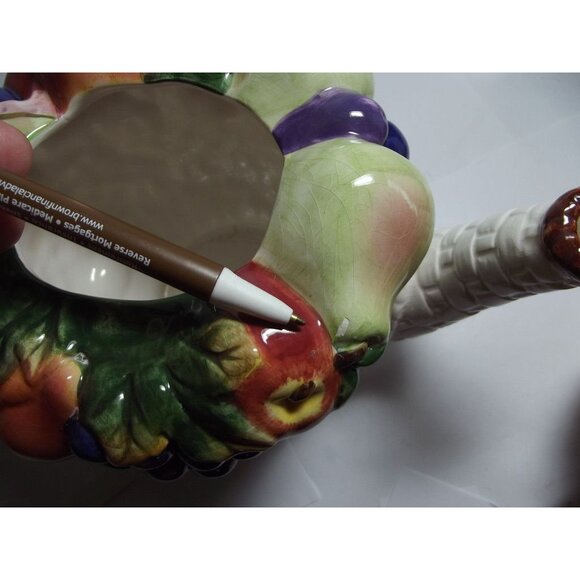 Teapot floral bow porcelain ceramic basketweave fruit with lid multicolor - Picture 15 of 16